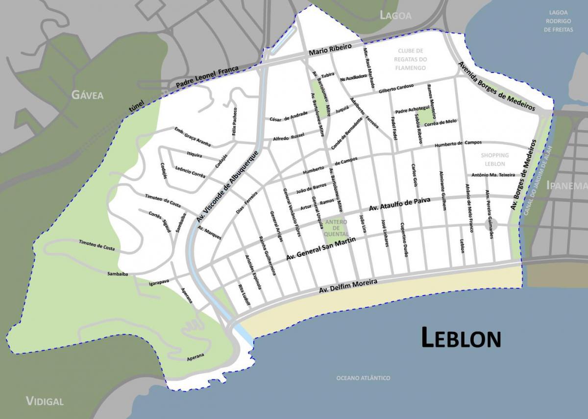 Mapa Leblon plažu
