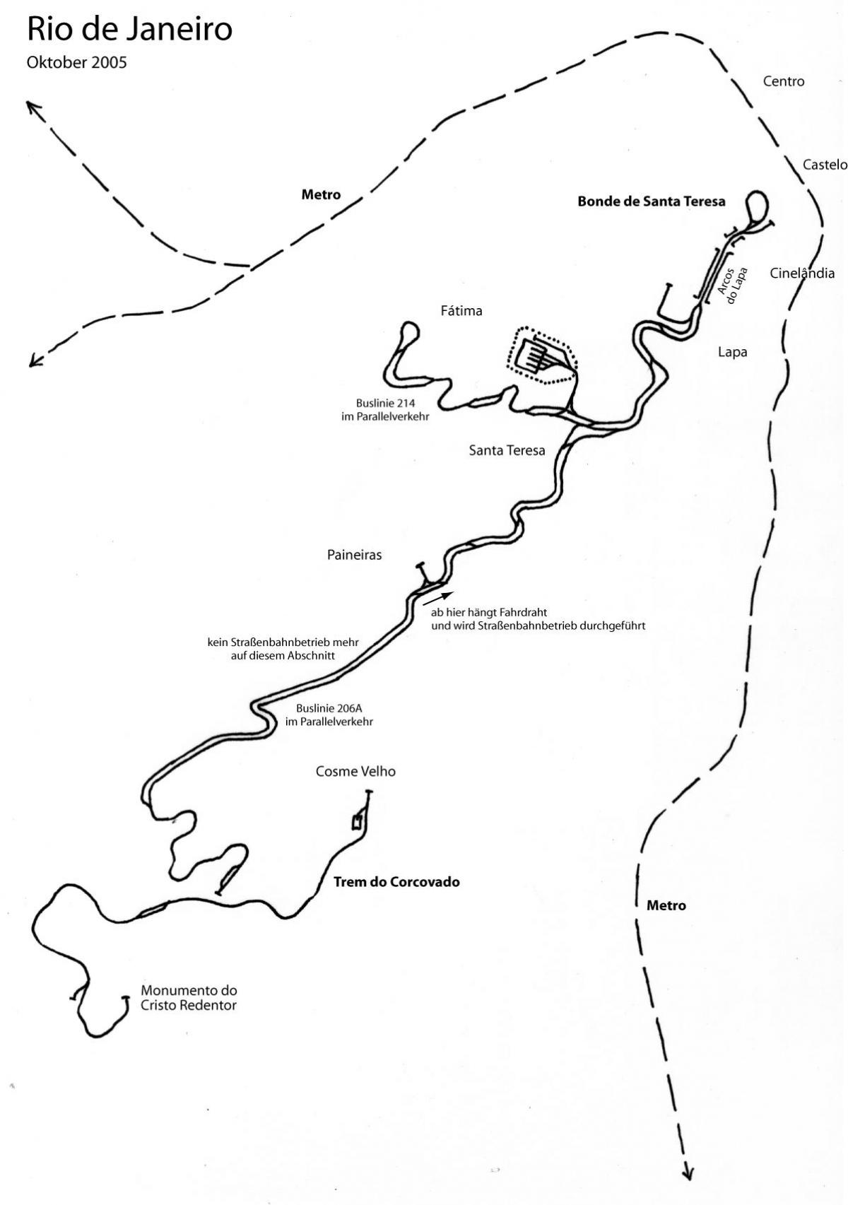 Mapa Santa Tereza tramvaj - Liniji 1