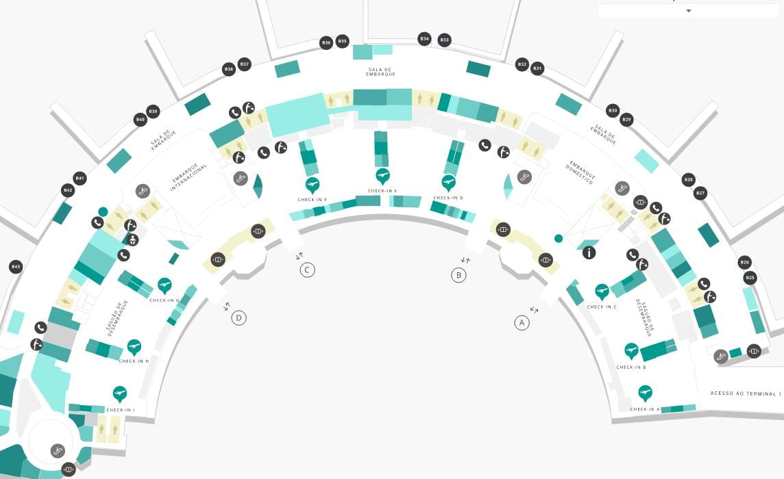 Mapa aerodrom Galeão Terminal 2 Nivo 3