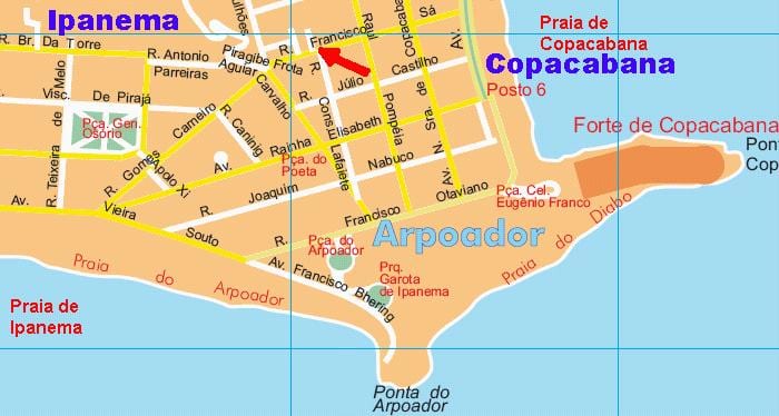 Mapa Arpoador plažu