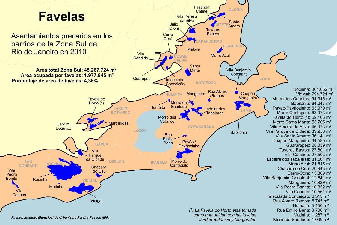 Mapa favele Južnoj zoni Rio de Janeiro
