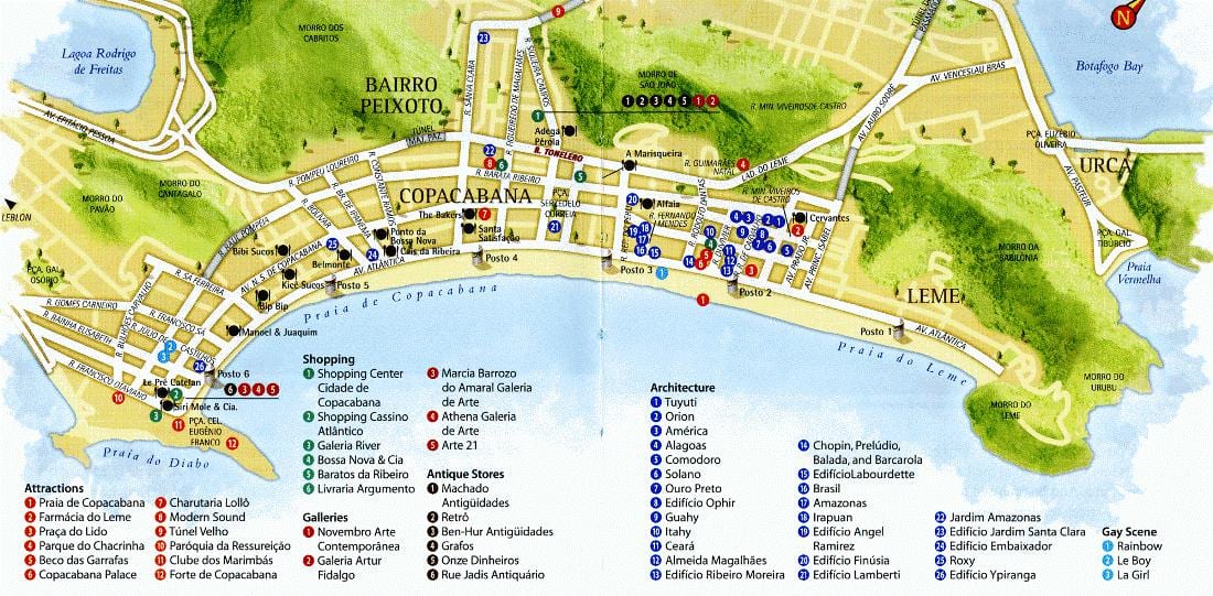 Mapa na Kopakabana plaži