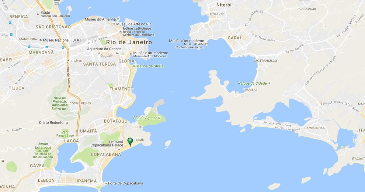 Mapa na Kopakabana plaži