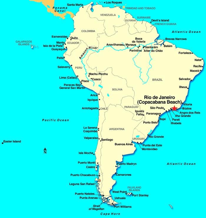 Mapa Rio de Janeiro u Južnoj Americi.